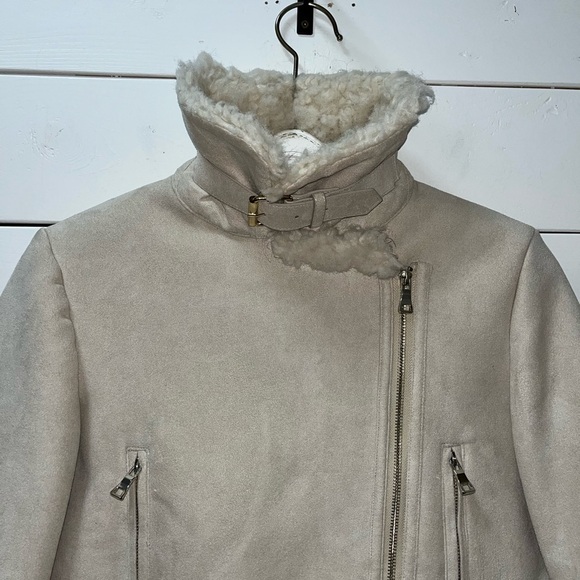 ZARA BASIC - Faux Shearling Biker Jacket M - Picture 5 of 16